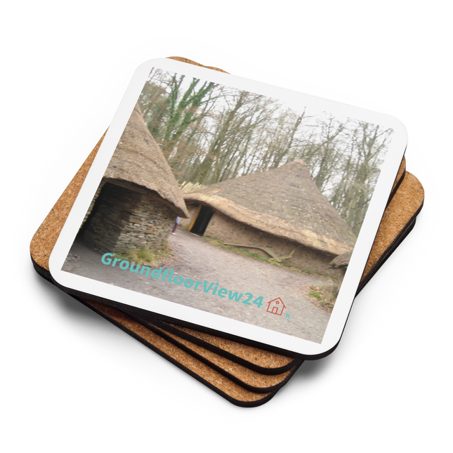 Village Charm Cork-back coaster with groundfloorview24 with House Logo