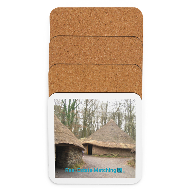 Village Charm Cork-back coaster with realestatematching with key Logo