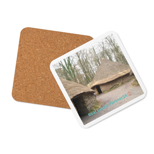 Village Charm Cork-back coaster with realestatepartner24 with house Logo