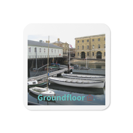 Boat on Water Cork-back coaster with Groundfloor with House Logo