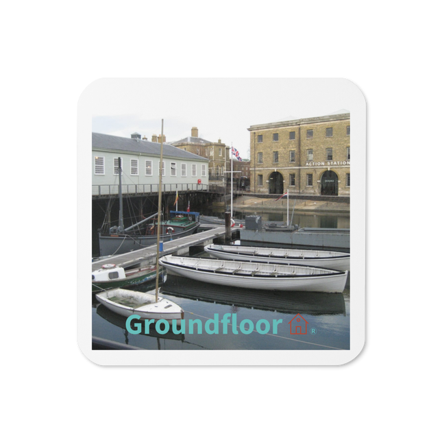 Boat on Water Cork-back coaster with Groundfloor with House Logo