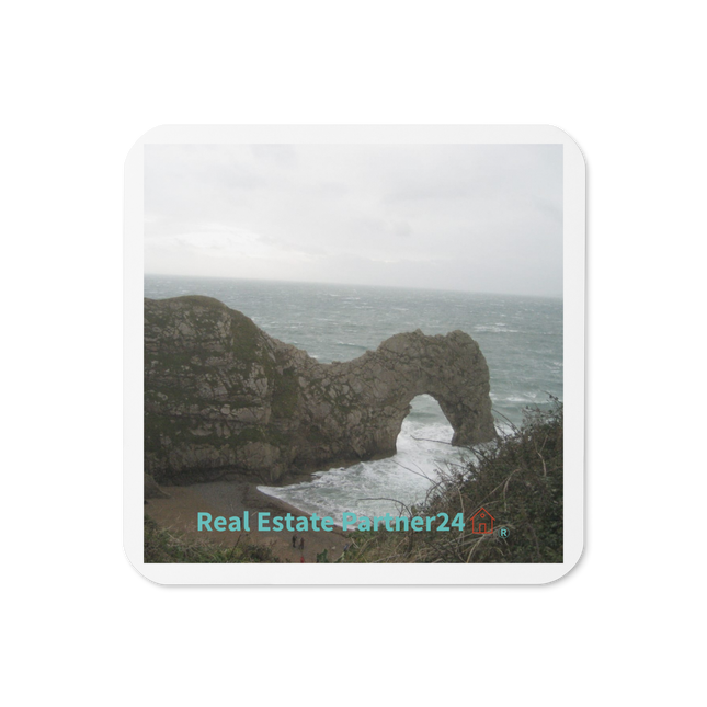 Coastal Escape Cork-back coaster with realestatepartner24 with house Logo