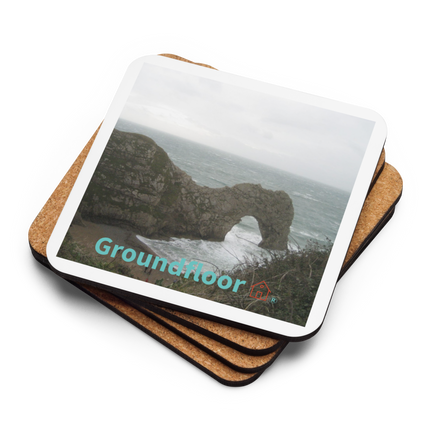 Coastal Escape Cork-back coaster with Groundfloor with House Logo