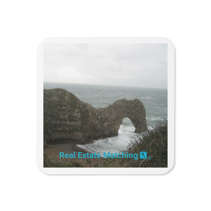 Coastal Escape Cork-back coaster with realestatematching with key Logo