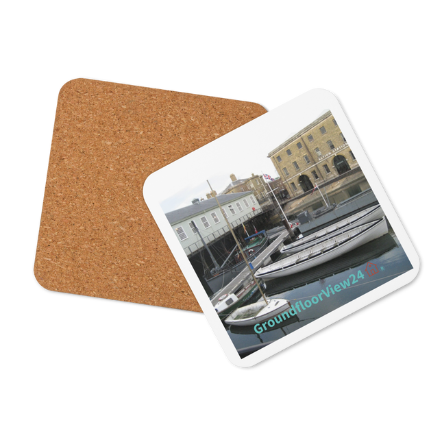 Boat on Water Cork-back coaster with groundfloorview24 with House Logo