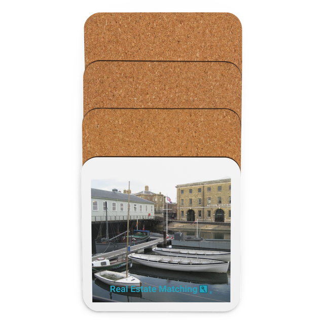 Boat on Water Cork-back coaster with realestatematching with key Logo