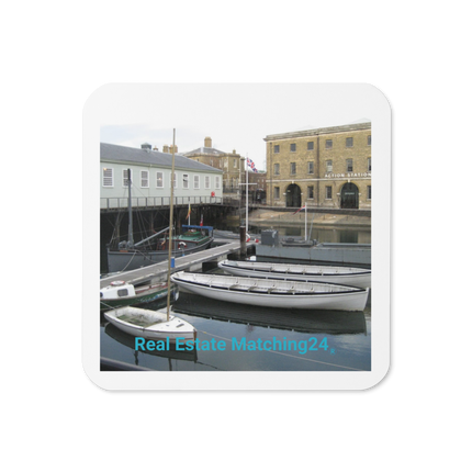 Boat on Water Cork-back coaster with realestatematching24 without key Logo