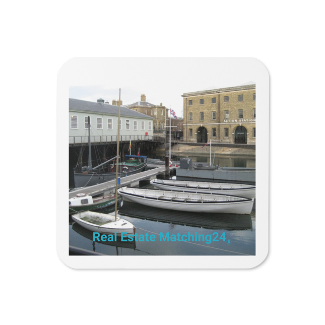 Boat on Water Cork-back coaster with realestatematching24 without key Logo