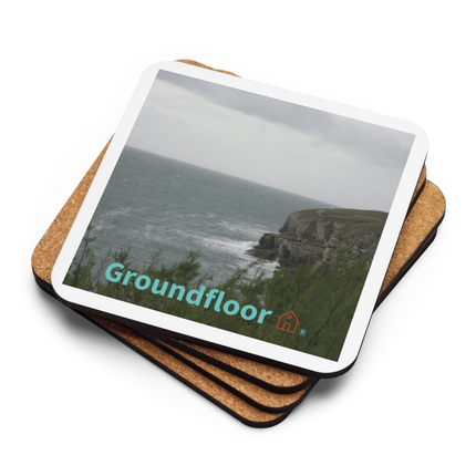 Seaside Serenity Cork-back coaster with Groundfloor with House Logo