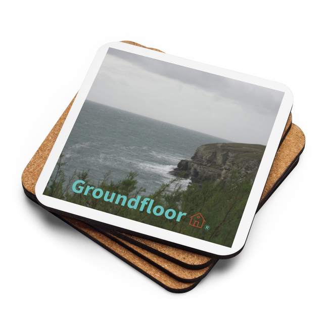 Seaside Serenity Cork-back coaster with Groundfloor with House Logo