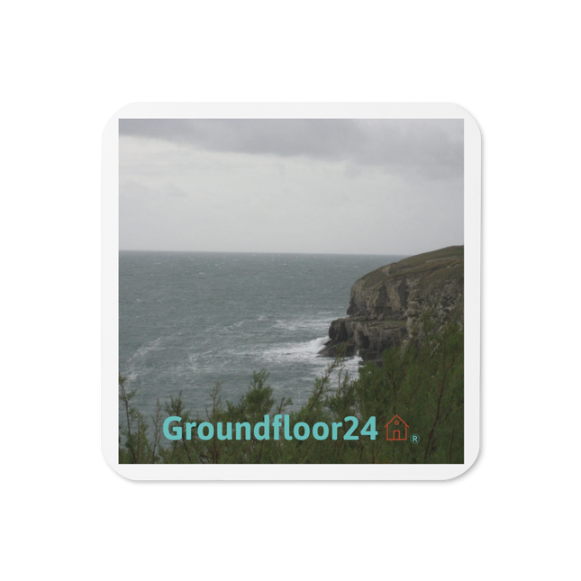 Seaside Serenity Cork-back coaster with Groundfloor24 with House Logo