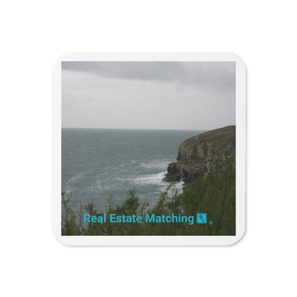 Seaside Serenity Cork-back coaster with realestatematching with key Logo