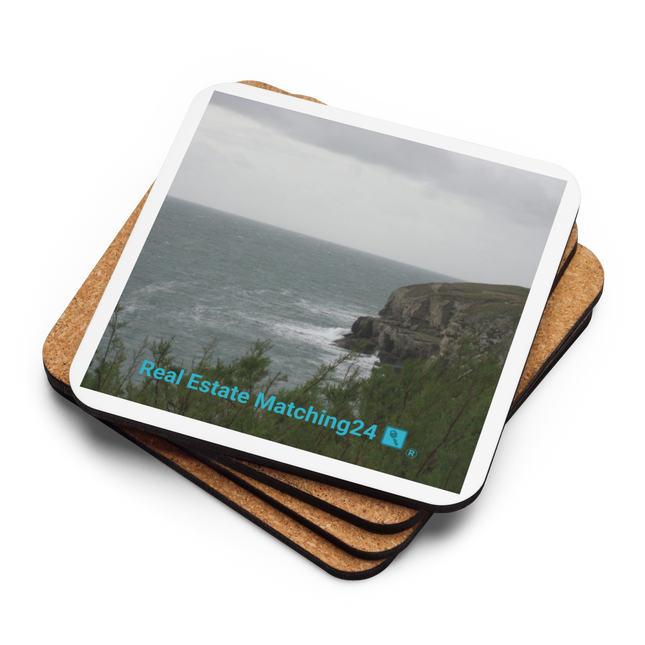 Seaside Serenity Cork-back coaster with realestatematching24 with key Logo
