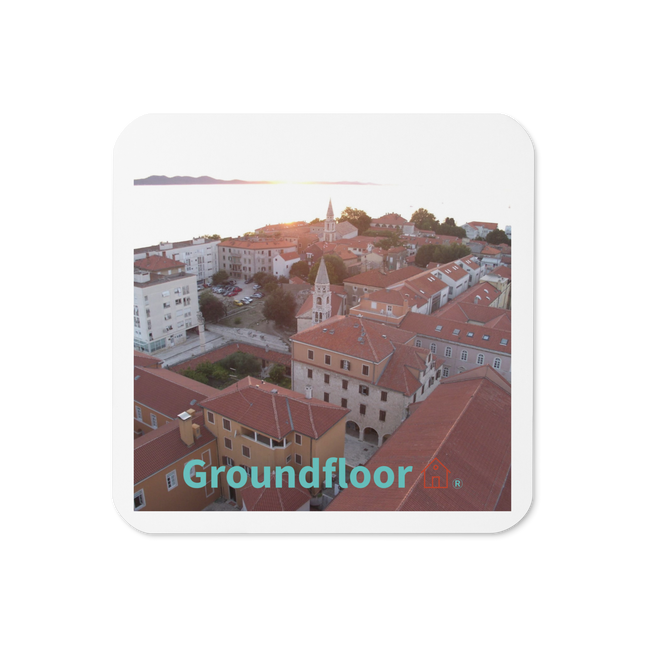 Roof Sunset View Cork-back coaster with Groundfloor with House Logo