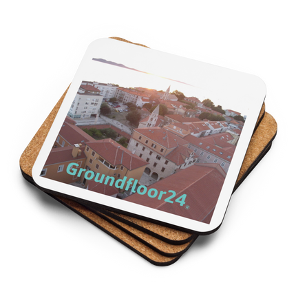 Roof Sunset View Cork-back coaster with Groundfloor24 without House Logo
