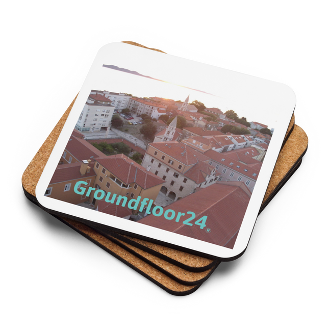 Roof Sunset View Cork-back coaster with Groundfloor24 without House Logo