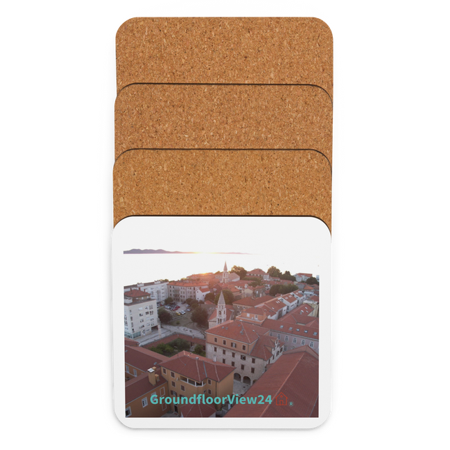 Roof Sunset View Cork-back coaster with groundfloorview24 with House Logo