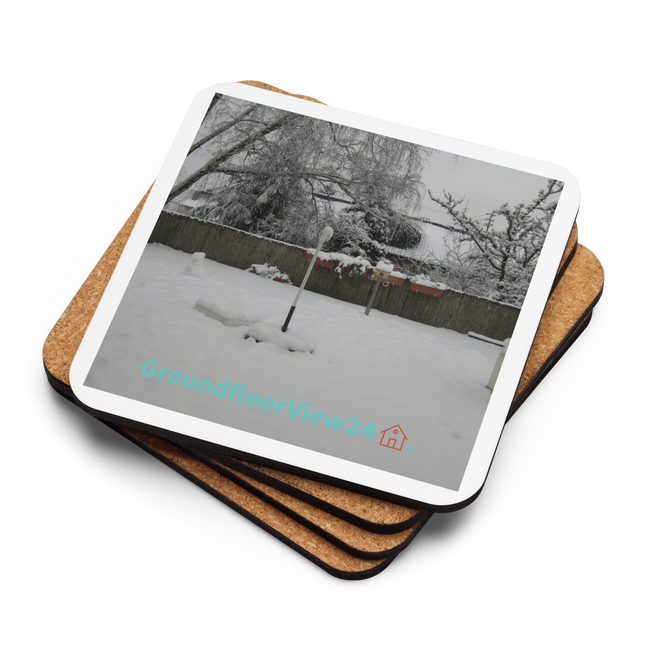 Winter Wonderland Cork-back coaster with groundfloorview24 with House Logo