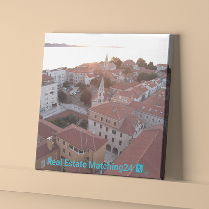 Roof Sunset View Poster with hangers with realestatematching24 with key Logo