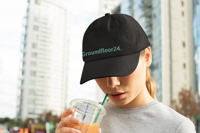 Albania Organic dad hat Groundfloor24 with 3 Logos.