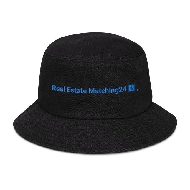 Denim bucket hat Real Estate Matching24 with Logo.