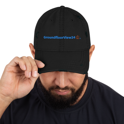 France Distressed Dad Hat GroundfloorView24 with 3 Logos.