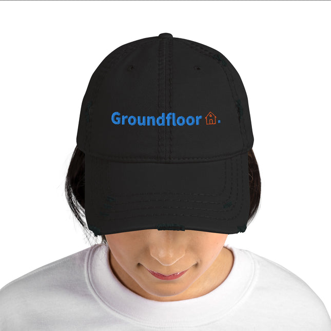 Portugal Distressed Dad Hat Groundfloor with 3 Logos.