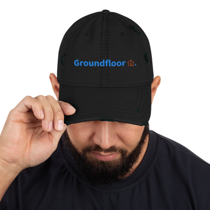 Romania Distressed Dad Hat Groundfloor with 3 Logos.
