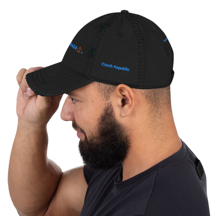Czech Republic Distressed Dad Hat GroundfloorView24 with 3 Logos.