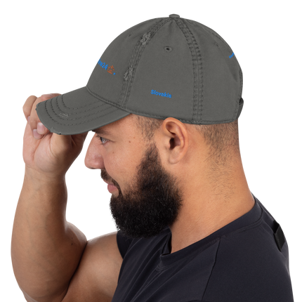 Slovakia Distressed Dad Hat GroundfloorView24 with 3 Logos.