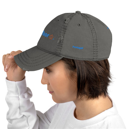 Portugal Distressed Dad Hat Groundfloor with 3 Logos.