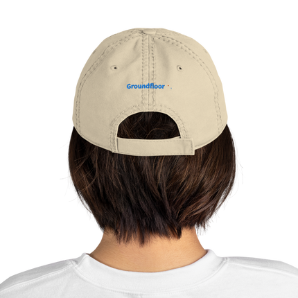 Moldova Distressed Dad Hat Groundfloor with 3 Logos.