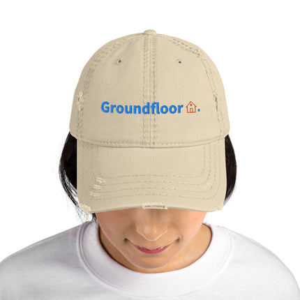 Portugal Distressed Dad Hat Groundfloor with 3 Logos.