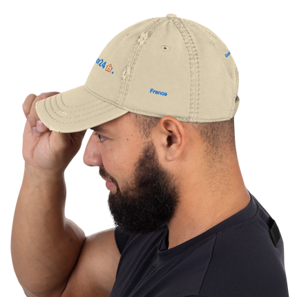 France Distressed Dad Hat Groundfloor24 with 3 Logos.