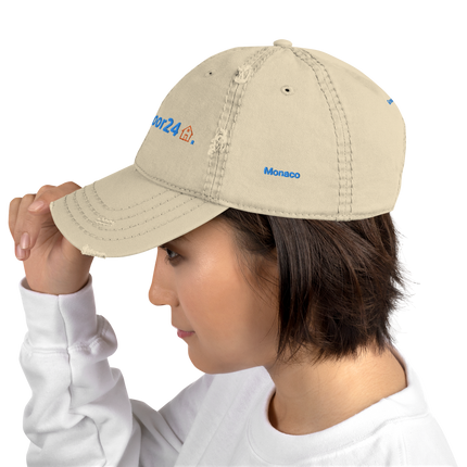 Monaco Distressed Dad Hat Groundfloor24 with 3 Logos.