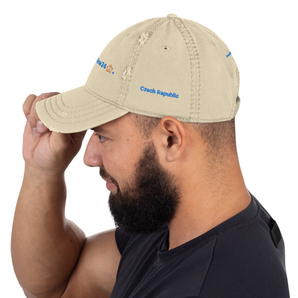 Czech Republic Distressed Dad Hat GroundfloorView24 with 3 Logos.