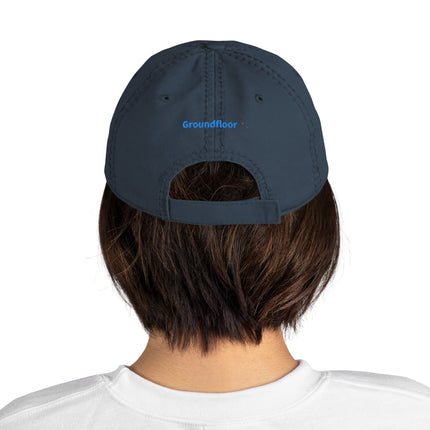 Portugal Distressed Dad Hat Groundfloor with 3 Logos.