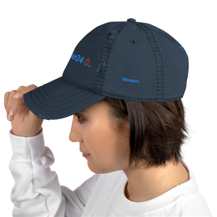 Monaco Distressed Dad Hat Groundfloor24 with 3 Logos.