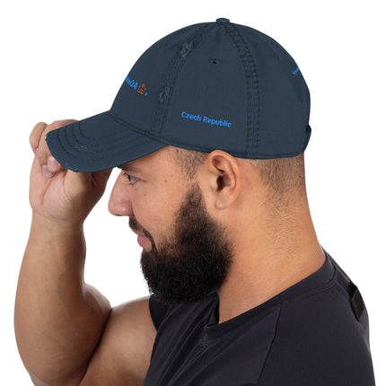 Czech Republic Distressed Dad Hat GroundfloorView24 with 3 Logos.