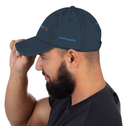 Czech Republic Distressed Dad Hat Groundfloor with 3 Logos.