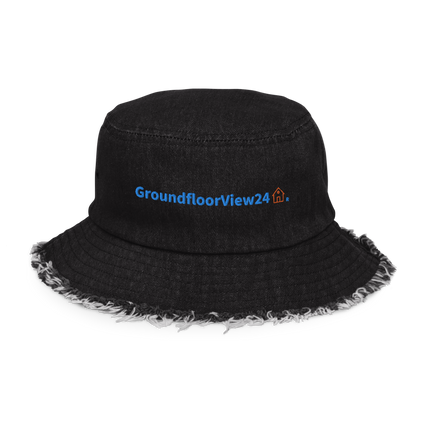Distressed denim bucket hat GroundfloorView24 with Logo.