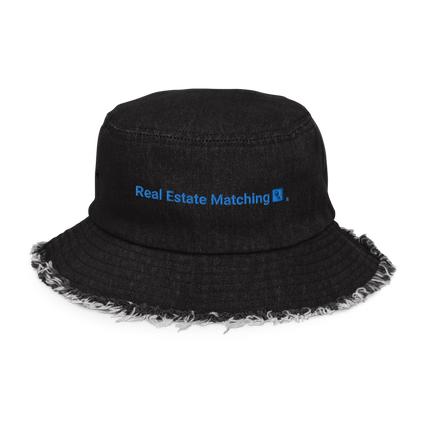 Distressed denim bucket hat Real Estate Matching with Logo.