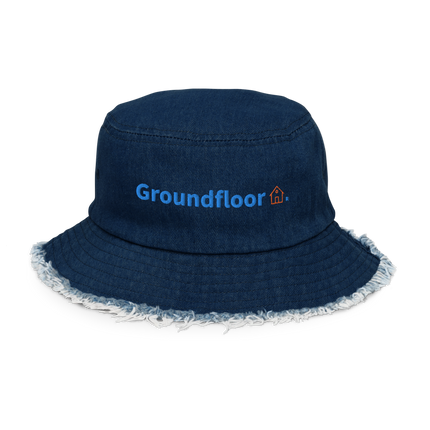 Distressed denim bucket hat Groundfloor with Logo.