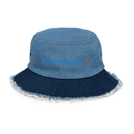 Distressed denim bucket hat Groundfloor24 with Logo.