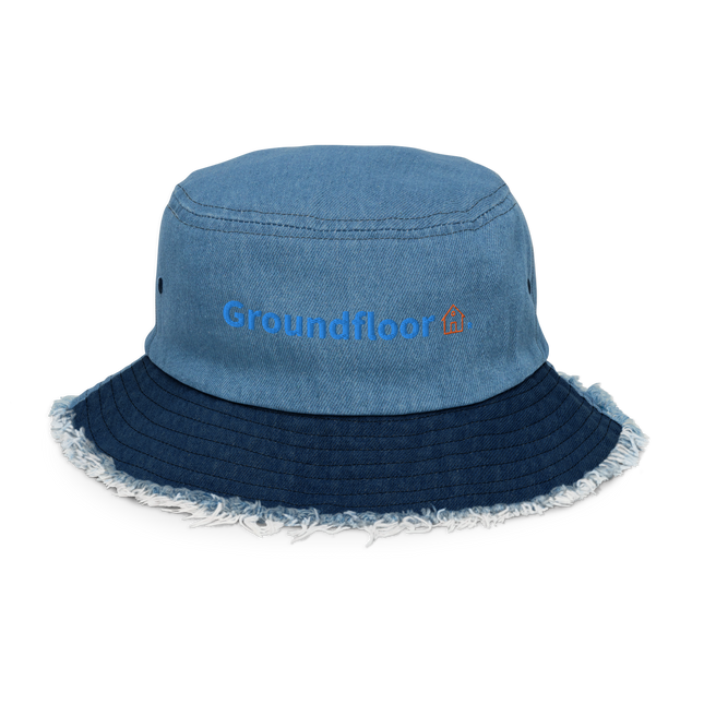 Distressed denim bucket hat Groundfloor with Logo.