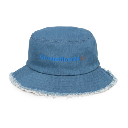 Distressed denim bucket hat Groundfloor24 with Logo.
