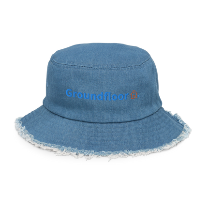Distressed denim bucket hat Groundfloor with Logo.