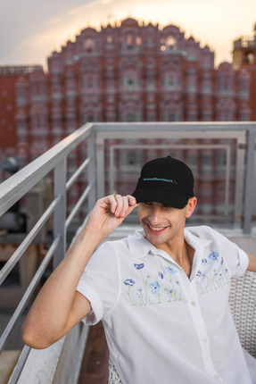 Albania Distressed Dad Hat GroundfloorView24 with 3 Logos.