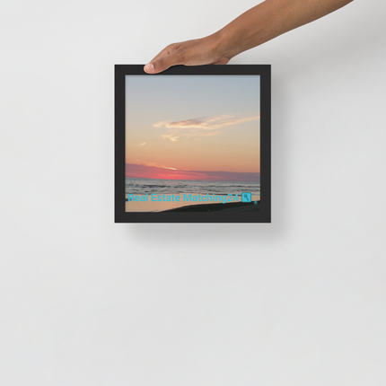 Sunset Sinari Framed poster with Real Estate Matching24 Logo