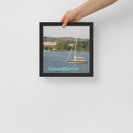 Boat on the River Framed poster with Groundfloor24 with House Logo